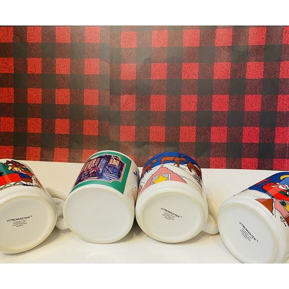 Retro Christmas Mugs 4 Coffee Cocoa Tea Mugs Holiday Traditions Stoneware - Picture 7 of 7